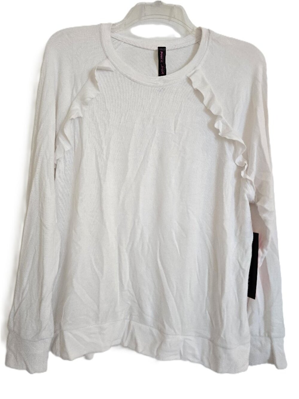 NWT Betsy Johnson Performance White Ruffle Long Sleeve Sweatshirt/Pullover Sz Lg